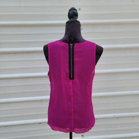 Living Doll Fushia Purple Pink Sequin Sheer Tank Top Zipper Back Soft Shiny sz L - Picture 10 of 10
